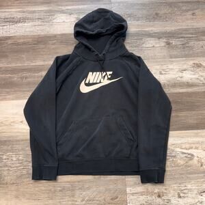 Nike Sportswear Essential Black White Womens L Spell Out Swoosh‎ Pullover Hoodie